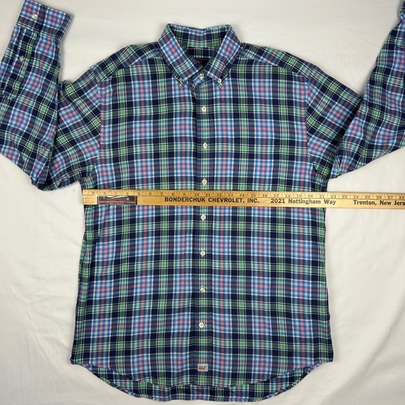Vineyard Vines Murray Shirt Mens Medium Blue Green Pink Plaid Button Down Cotton - Picture 5 of 9